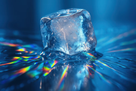 Ice cubes on blue backgroundの素材