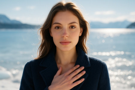 Portrait of a beautiful young woman on the beachの素材