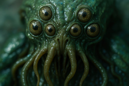 Creepy Green Alien Creature With Multiple Eyes And Slimy Tentaclesの素材