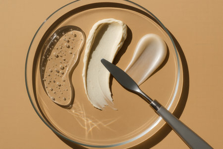 Modern Skincare Formulas Displayed As Artistic Textures On Glass Plateの素材