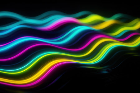 Vibrant Neon Light Waves Flowing On A Dark Futuristic Backgroundの素材