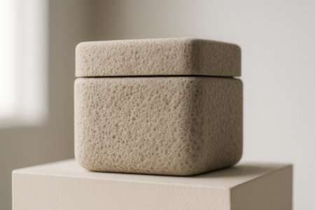 Minimalist Sustainable Mycelium Packaging Box On Neutral Pedestalの素材