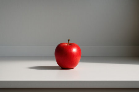 Single Red Apple On White Minimalist Countertopの素材