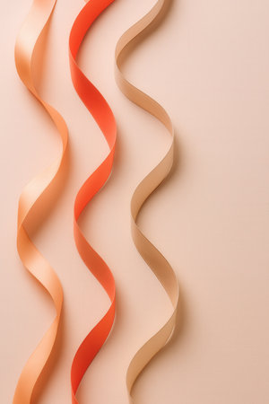 Three Wavy Satin Ribbons in Peach, Coral and Beige Tonesの素材