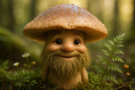 Whimsical Forest Gnome With Mushroom Hat And Dewy Beardの素材