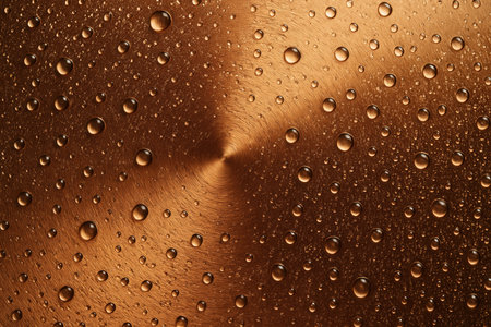 Water Droplets On Brushed Copper Metal Surface With Vortex Textureの素材