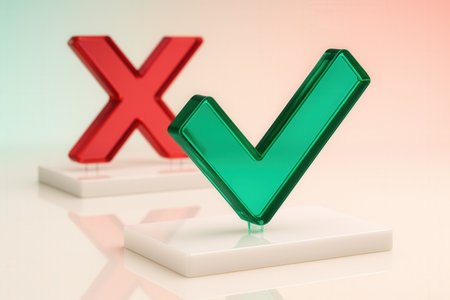 Bold Green Checkmark Symbol Triumphs Over Red X on Minimalist Pastel Backgroundの素材