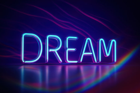 Neon Dream Word Sign With Vibrant Glowing Light Trailsの素材