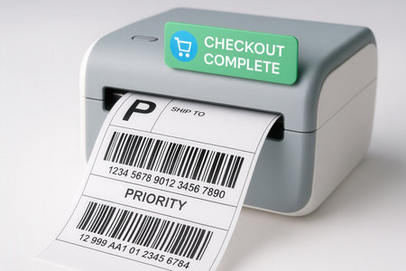 Thermal Label Printer With Priority Shipping Barcode Receiptの素材