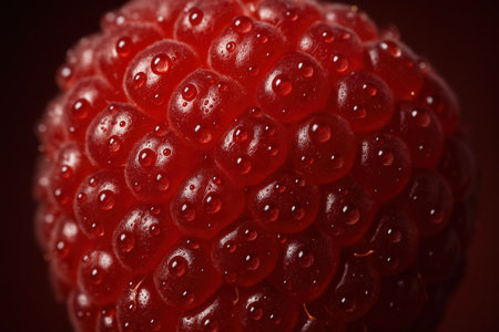 Red Raspberry With Water Droplets And Rich Juicy Berry Textureの素材