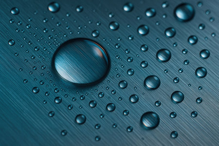 Water Droplets On Brushed Metal Surface In Cool Blue Tonesの素材