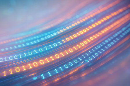 Colorful Binary Data Streams Flowing Through Abstract Digital Networkの素材