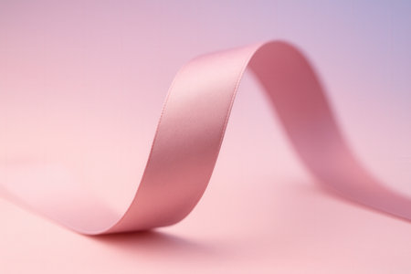 Soft Pink Satin Ribbon Curving on Pastel Backgroundの素材