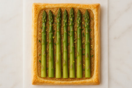 Crispy Puff Pastry Tart With Green Asparagus Spearsの素材