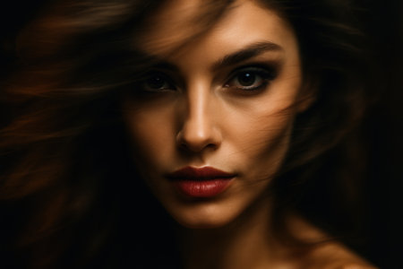 Dramatic Close Portrait With Windblown Hairの素材