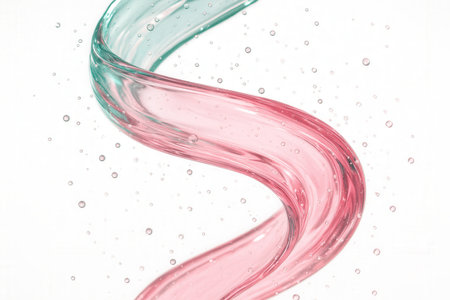 Swirling Pink And Teal Liquid Streams With Bubbles On White Backgroundの素材