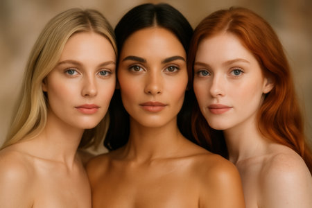Portrait Of Three Diverse Beautiful Women With Natural Skin Tonesの素材