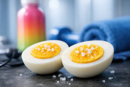 Nutritious Boiled Egg Halves With Sea Salt For Fitness Dietの素材