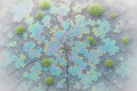 Colorful Lichen And Moss On Cracked Tree Barkの素材