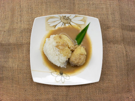 Durian sticky rice , durian cooked in coconut milk and palm sugar sauceの写真素材