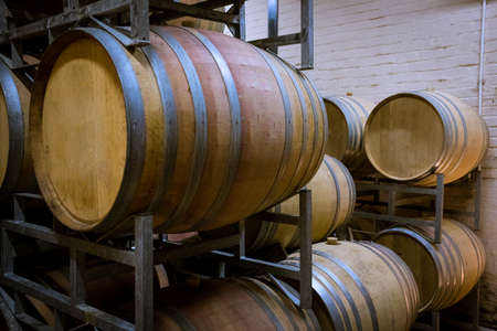 nside a wine cellar oak barrels age wine ready for botteling