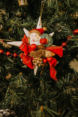 festive decoration on a christmas treeの写真素材