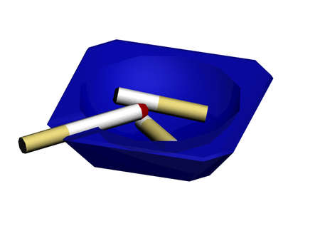 Illustration of a blue ash tray with cigsの写真素材