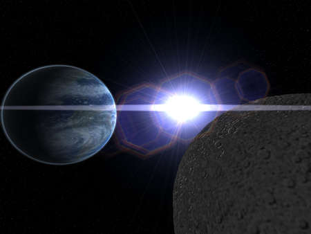 Illustration of Earth, Moon and Sunの写真素材