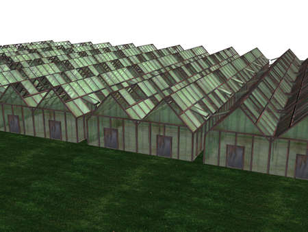 Illustration of Greenhouses on a grassy fieldの写真素材