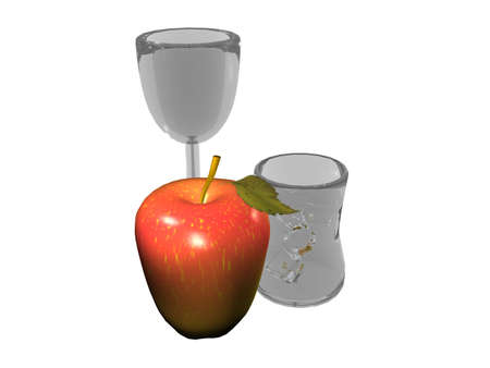 Illustration of a still life with apple and glassesの写真素材
