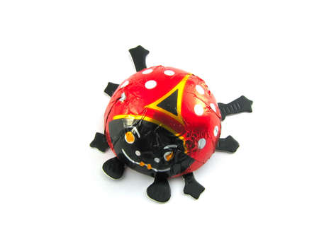 A red talisman (ladybug) isolated on a white backgroundの写真素材