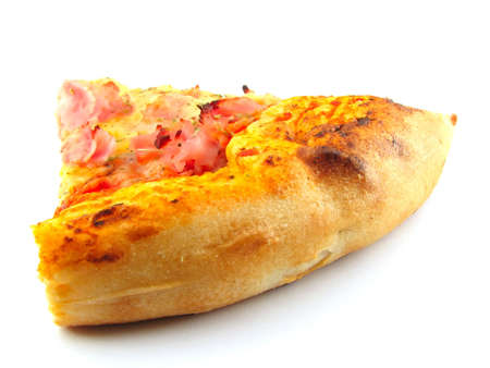 A delicious slice of pizza isolated on whiteの写真素材