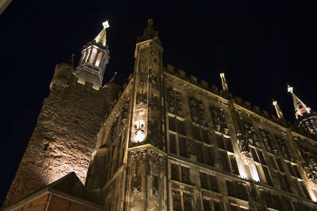 The famous city hall of Aachen (Germany) photographed at nightの写真素材