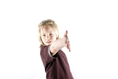 A girl having fun in front of the cameraの写真素材
