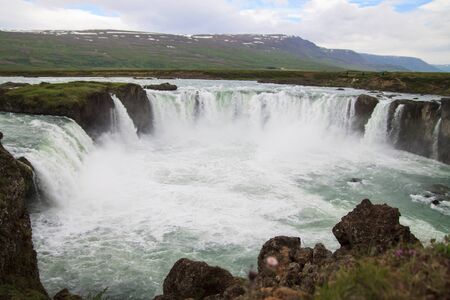 Godafoss is a very beautiful Icelandic waterfall  It is located on the North of the island not far from the lake Myvatn and the Ring Road の写真素材