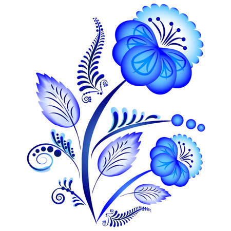 Floral ornament in Gzhel style. Russian folklore. Vector illustrationのイラスト素材