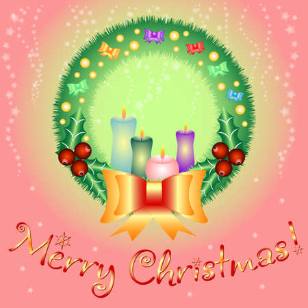 Greeting card for congratulations with Happy New Year and Merry Christmas. Vector illustrationのイラスト素材