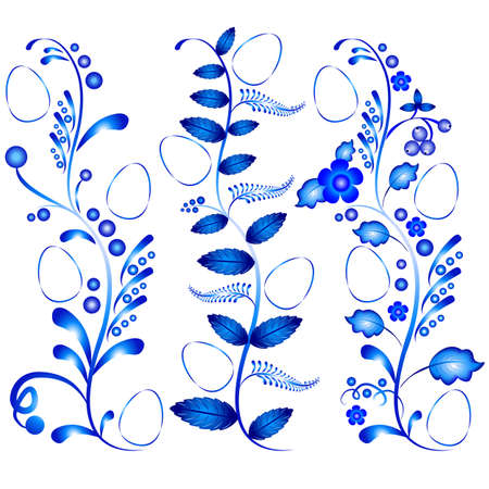 Ornaments in style of russian Gzhel for Easter. Christ Is Risen. Vector illustrationのイラスト素材