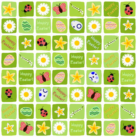 Festive background from green blocks with ornaments inside for Easter. No gradient fills. Vector illustrationのイラスト素材