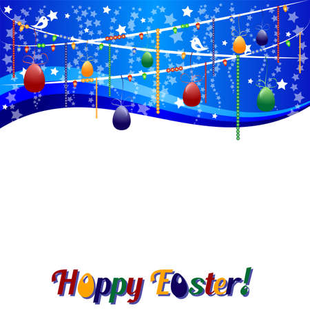 Background for Easter with colored eggs on garland. Vector illustrationのイラスト素材