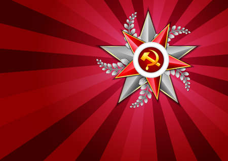 Holiday background in scarlet with Georgievsky star on Victory Day or Defender of the Fatherland day. May 9. February 23. Vector illustrationのイラスト素材