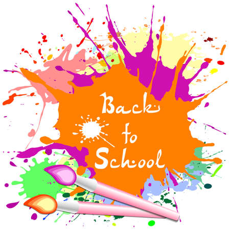 Postcard for Knowledge Day. Back to school. Colorful blots with paintbrushes on white page. Vector illustrationのイラスト素材