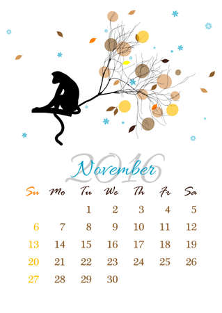 Calendar sheet for 2016 year with marked weekend days. November. のイラスト素材