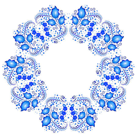 Floral pattern in style of Gzhel in kaleidoscope effect. Vector illustrationのイラスト素材
