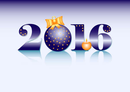 Stylized 2016 with reflection on glass table for greeting with New Year and Christmas. Vector...