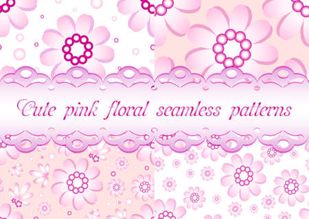 Set of four seamless floral patterns in gentle pink color. Pink background. Floral design. Abstract flowers. Vector illustrationのイラスト素材