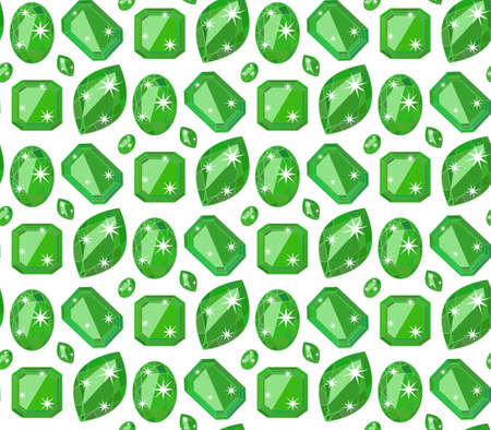 Seamless pattern with green precious gem emerald in flat style. Seamless gem pattern. Emerald background. Flat design pattern. Vector illustrationのイラスト素材