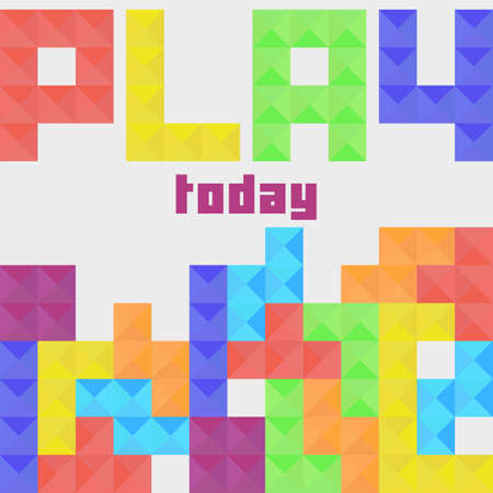 Classic game of Tetris. Colorful tetrimino pieces in row. Play today concept in flat style. Vector illustrationのイラスト素材