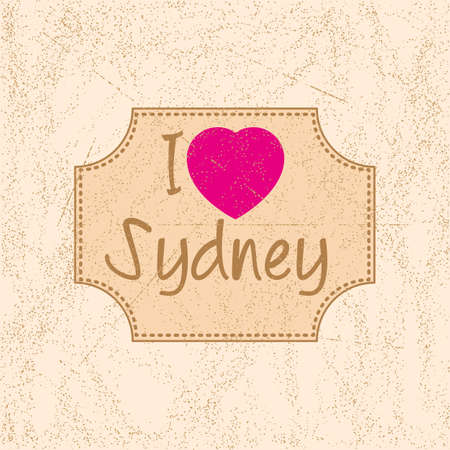 Print with lettering I love Sydney in retro style on beige background with scattering and fading. Pattern for fabric textiles, clothing, shirts, t-shirts. illustrationのイラスト素材