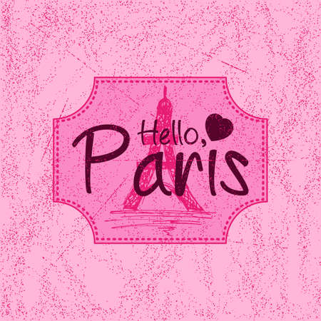 Print with lettering about Paris in retro style on pink background with scattering and fading. Pattern for fabric textiles, clothing, shirts, t-shirts. Vector illustrationのイラスト素材